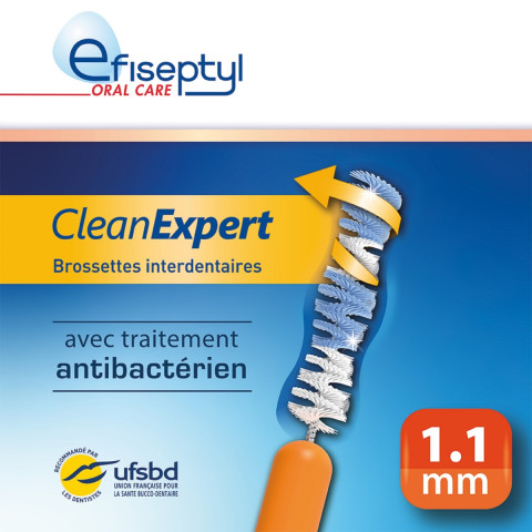 Brossette interdentaire clean expert 1,1mm avec traitement antibactérien
